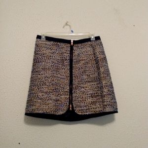 J Crew Blue Gold Tweed Full Zip Skirt sz 12